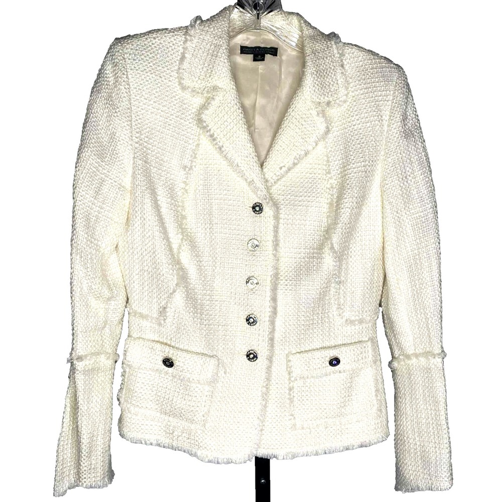 Pamela Dennis Women's‎ Blazer Cream Ivory Textured Tweed Jacket Size 6 corpcore